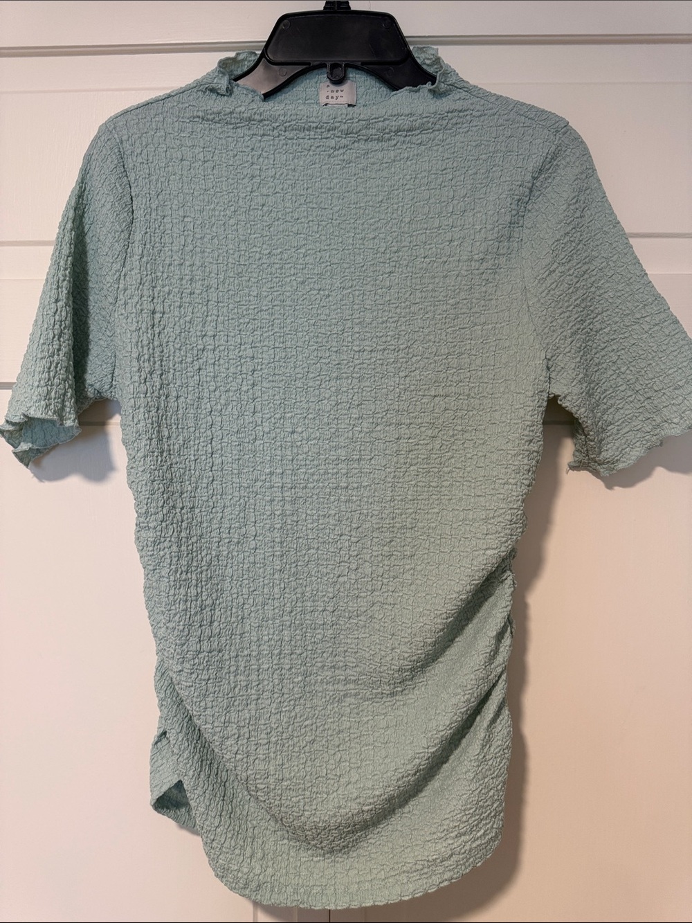 A New Day Women’s Light Mint Tight Knit Textured High Neck Short-Sleeve Blouse